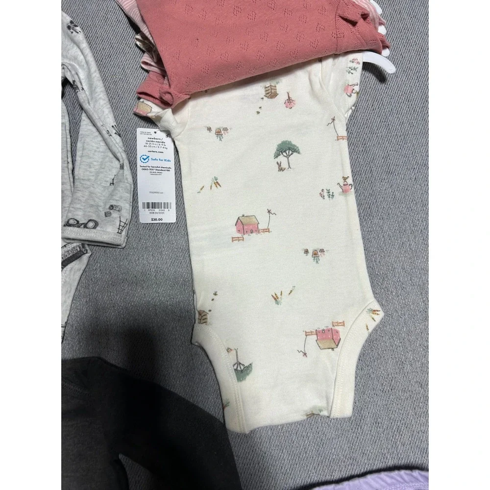 Carters Bodysuits‎ Pants Set Baby Newborn NB Multicolor Floral Farm 8pc Lot